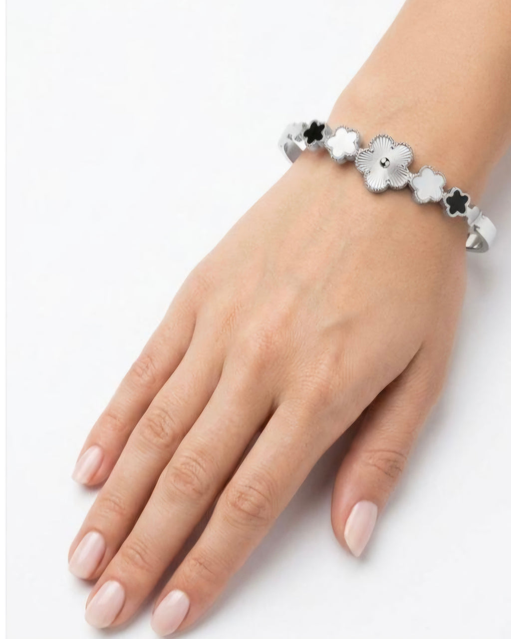 Monochrome Blossom Anti-Tarnish Bangle