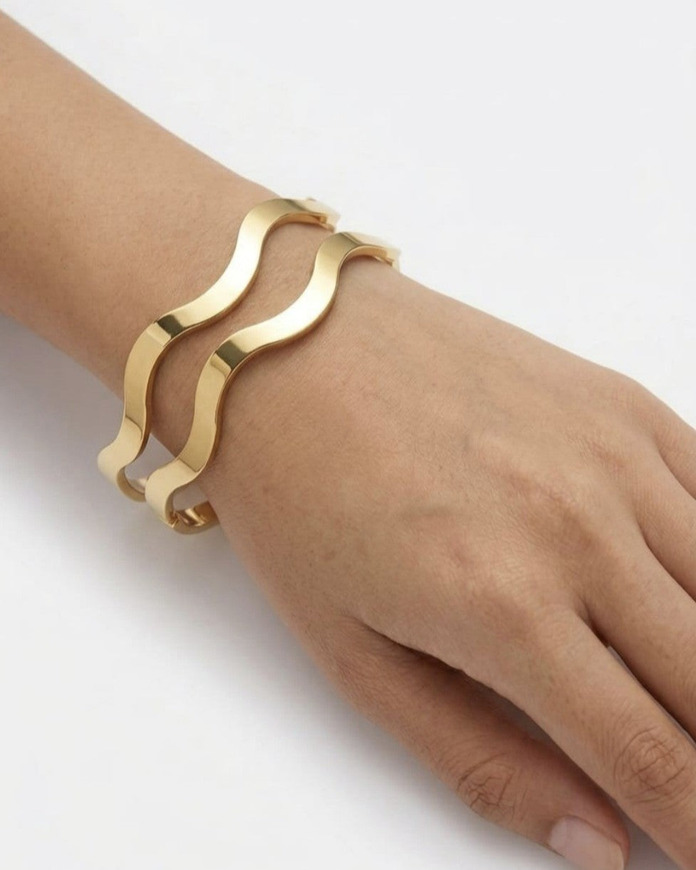 Golden Ripple Duo Anti-Tarnish Bangles
