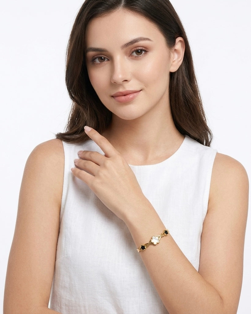 Midnight Clover Charm Anti-Tarnish Bangle