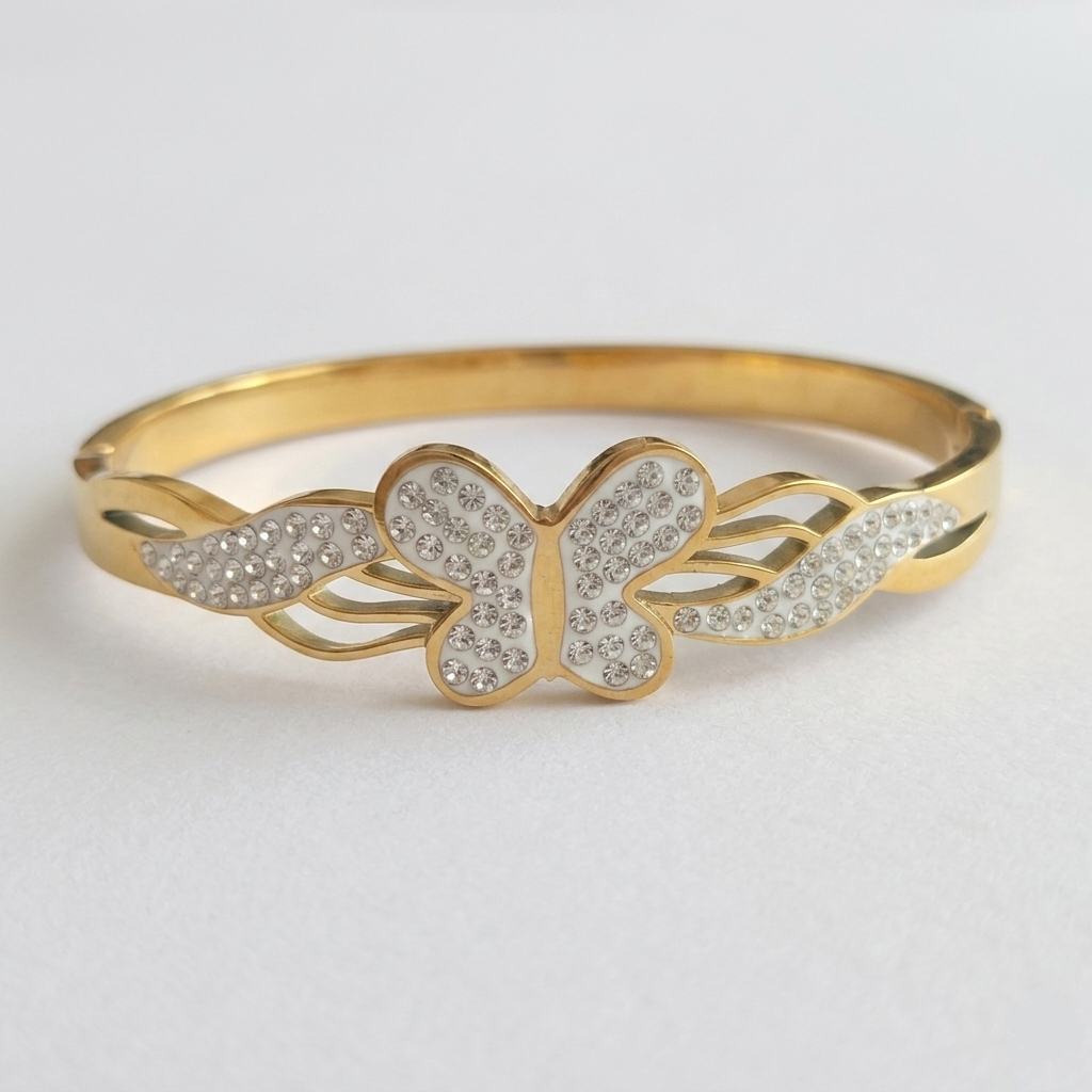Crystal Bloom Butterfly Anti-Tarnish Bangle