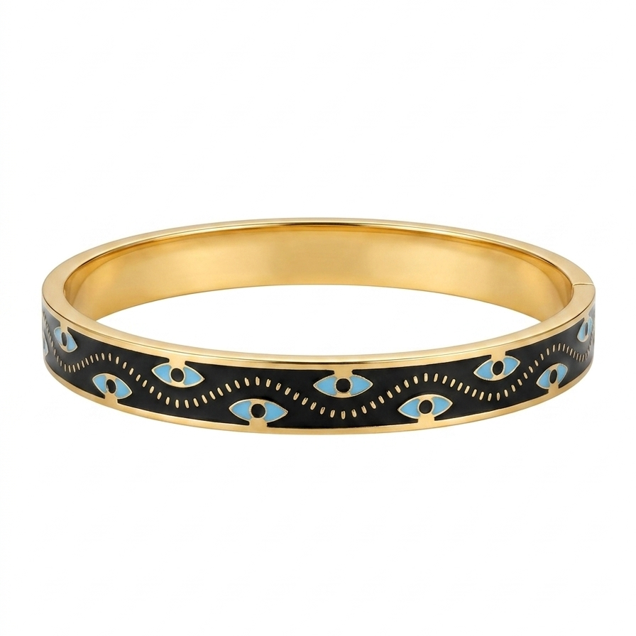 Noir Evil Eye Azure Enamel Anti-Tarnish Bangle