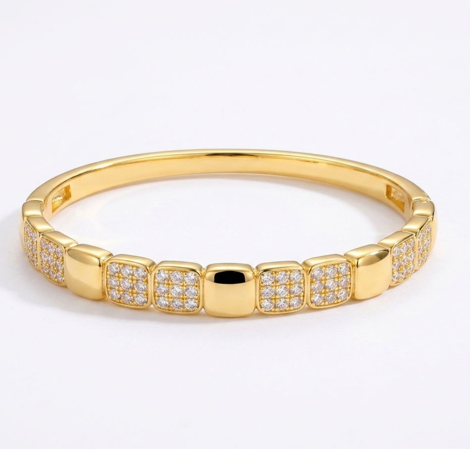 Golden Grid Crystal Anti-Tarnish Bangle