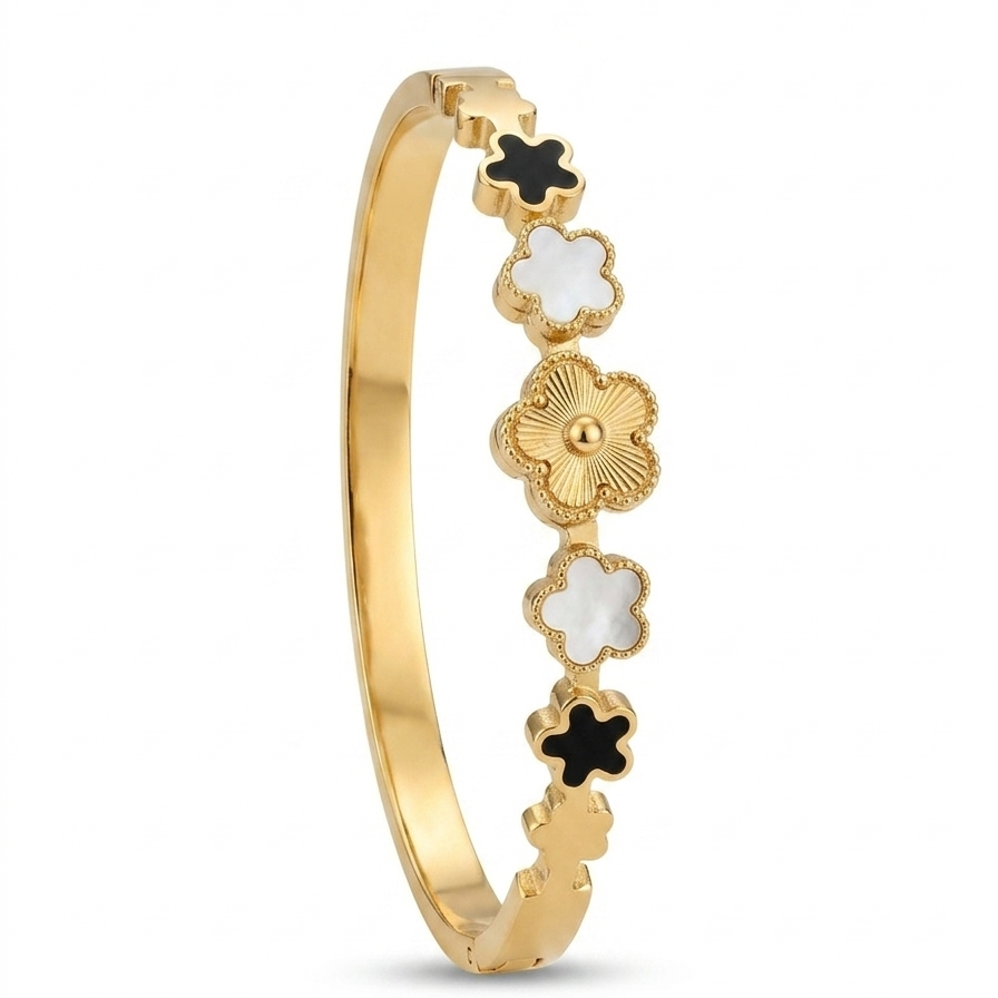 Monochrome Blossom Anti-Tarnish Bangle