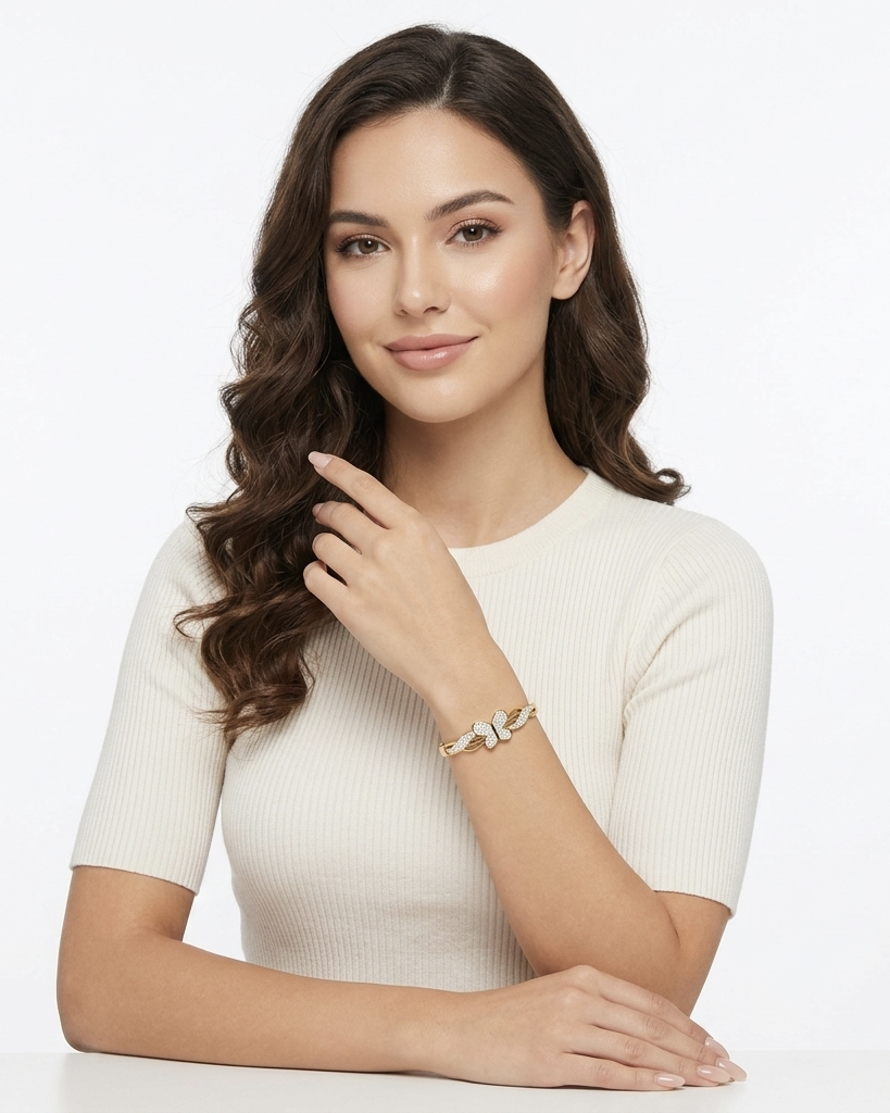 Crystal Bloom Butterfly Anti-Tarnish Bangle