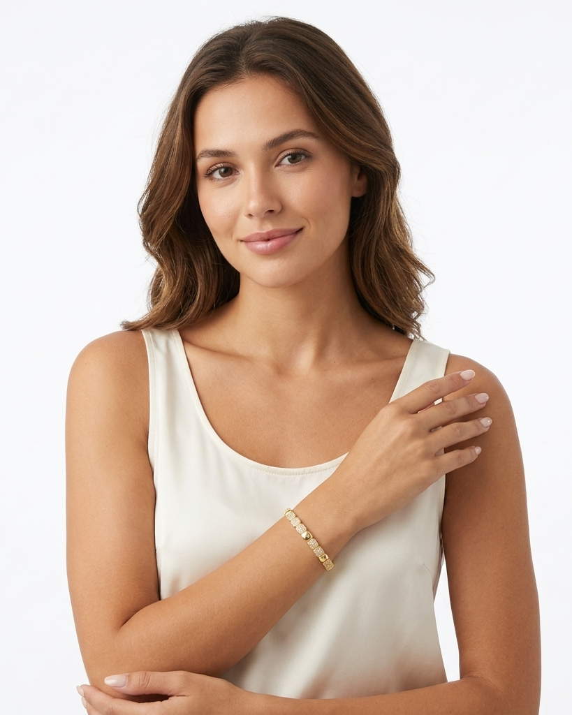 Golden Grid Crystal Anti-Tarnish Bangle