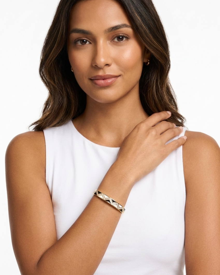 Monochrome Chevron Enamel Anti-Tarnish Bangle