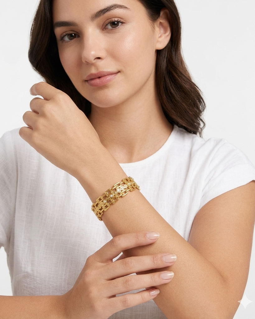 Golden Lattice Luxe Anti-Tarnish Bangle