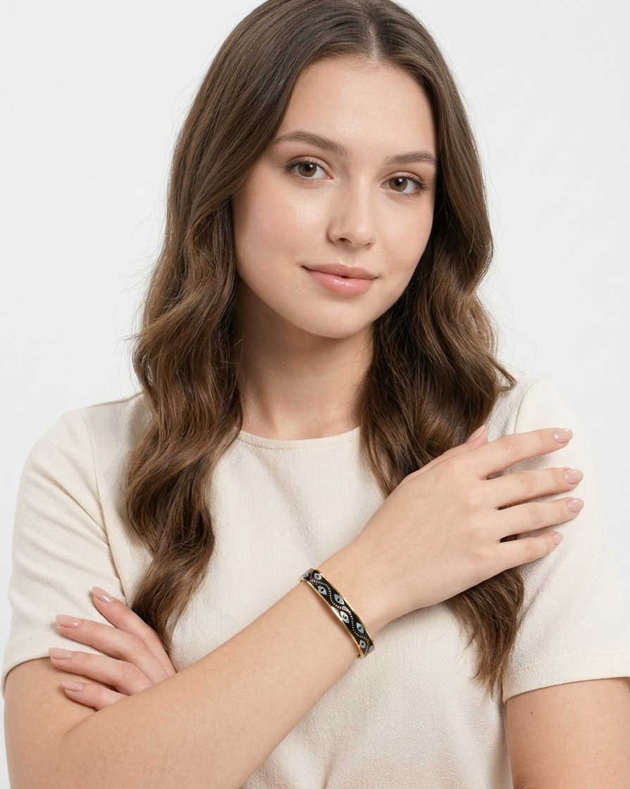 Noir Evil Eye Azure Enamel Anti-Tarnish Bangle