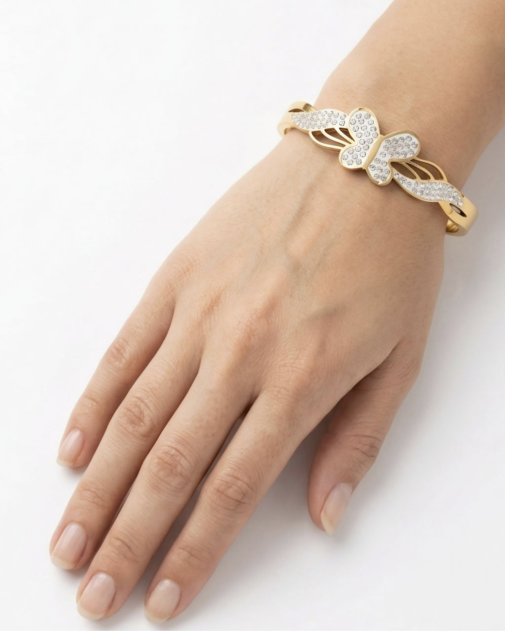 Crystal Bloom Butterfly Anti-Tarnish Bangle
