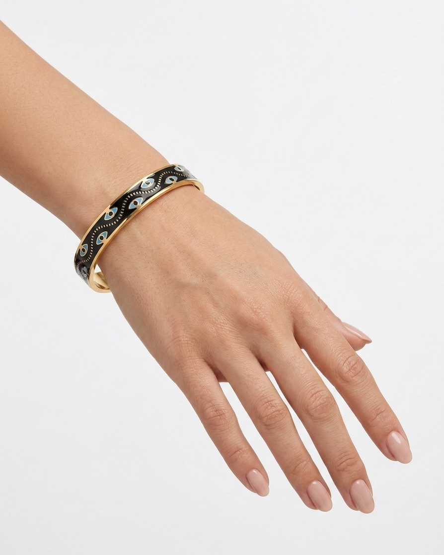 Noir Evil Eye Azure Enamel Anti-Tarnish Bangle