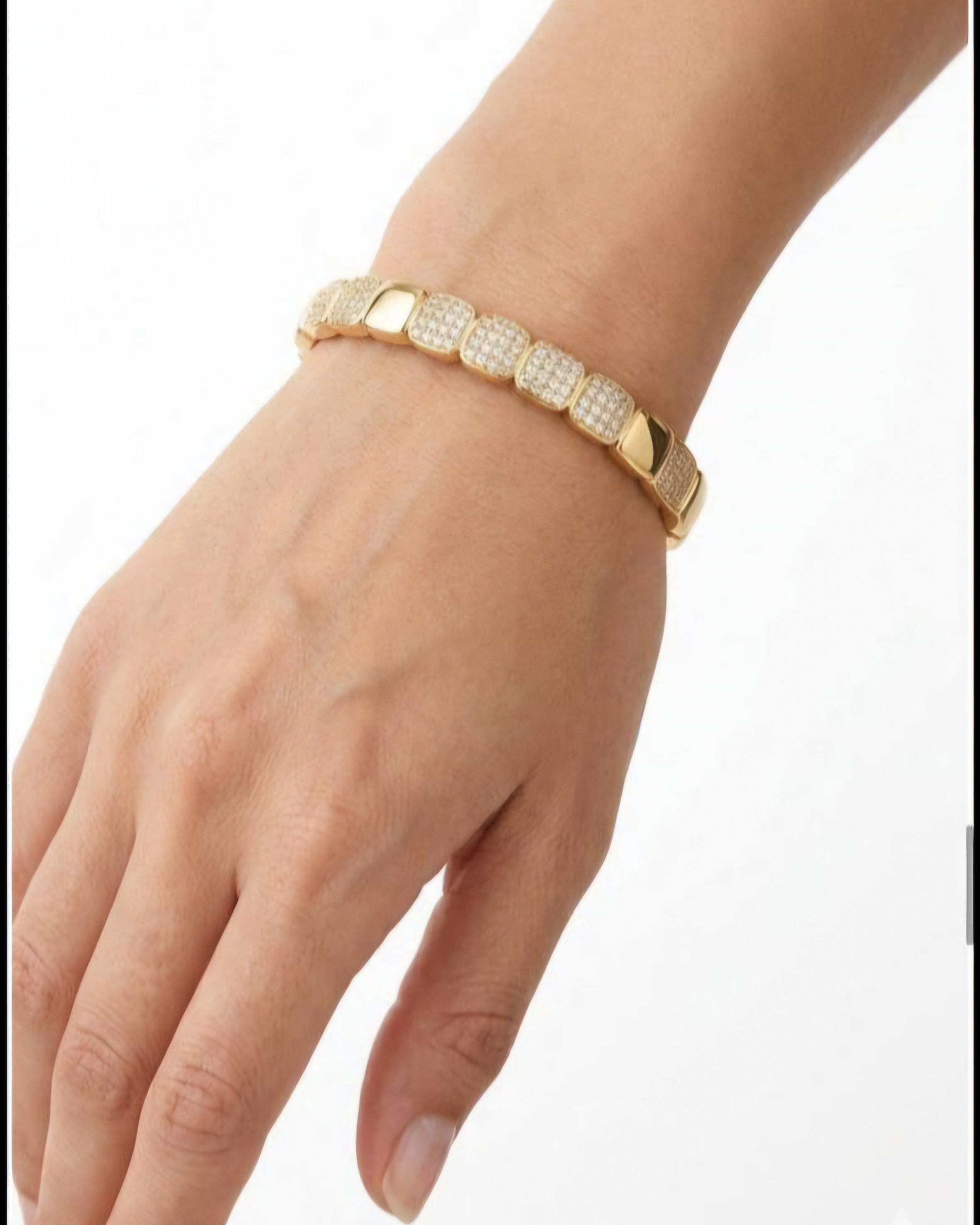 Golden Grid Crystal Anti-Tarnish Bangle