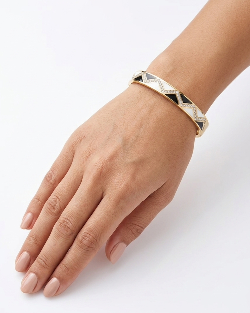 Monochrome Chevron Enamel Anti-Tarnish Bangle