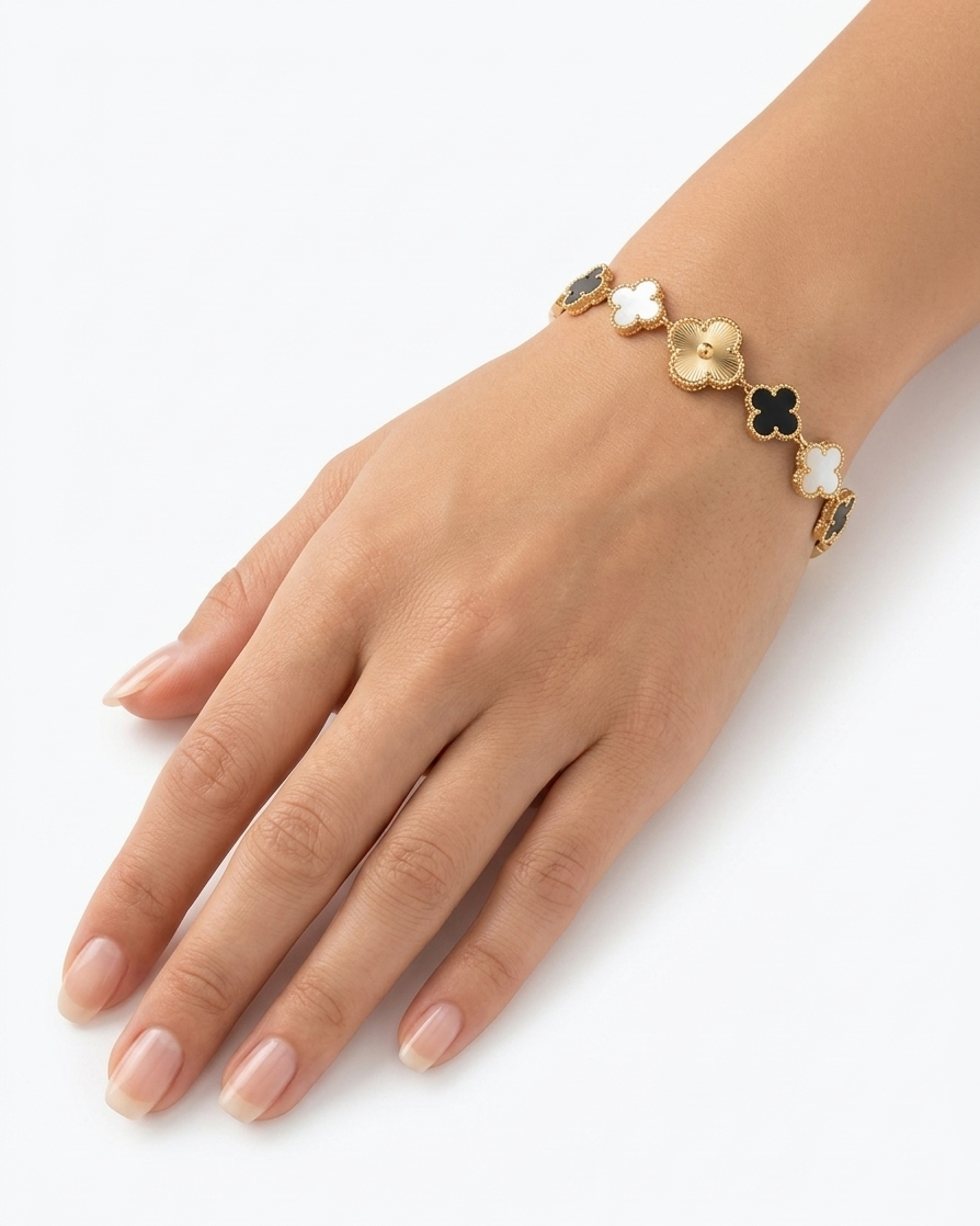 Monochrome Blossom Anti-Tarnish Bangle